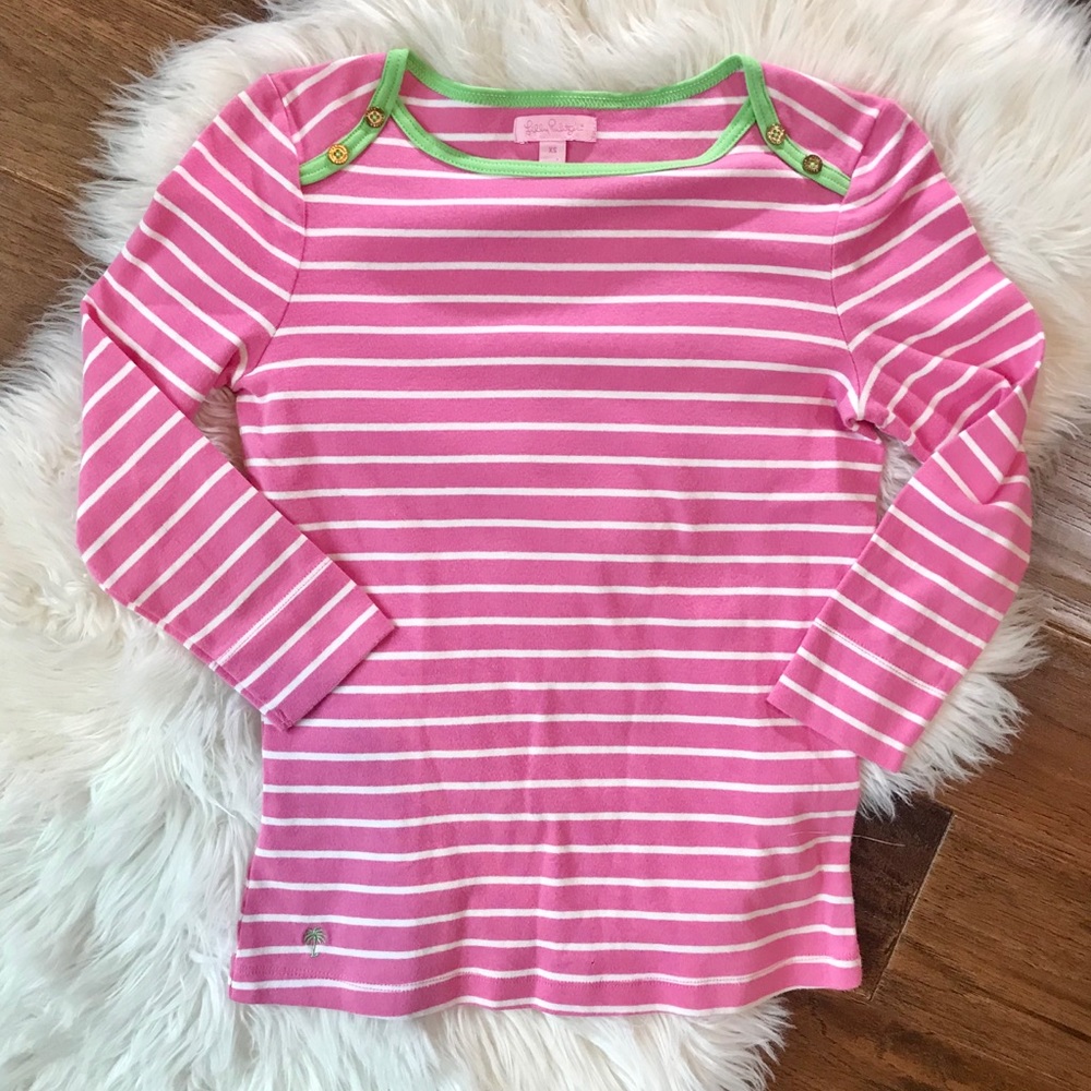 Lilly Pulitzer Long Sleeve Striped Pink Tee XS